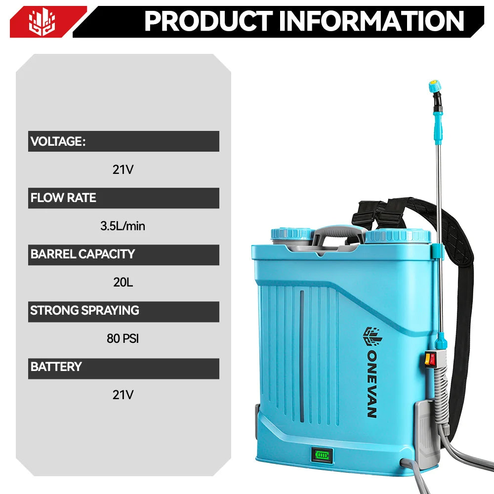 ONEVAN 80PSI Electric Sprayer 20L High Capacity Yard Lawn Spraying Irrigation Backpack Sprayer Tools For Makita 18V Battery Pin