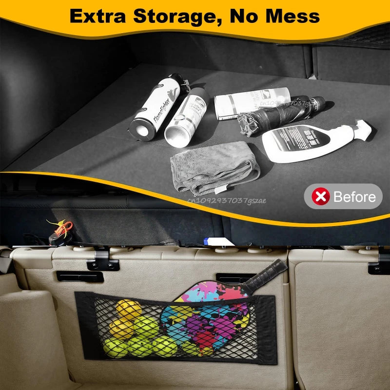 Car Trunk Mesh Organizer Magic Tape Elastic String Universal Storage Net for Seat Back Auto Interior Accessories Car Organizer