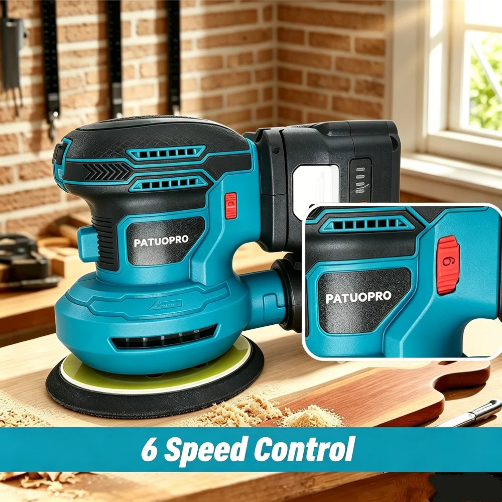 PATUOPRO Snoerloze elektrische excentrische schuurmachine met 6 snelheden, 125 mm, voor Makita 18V-accu