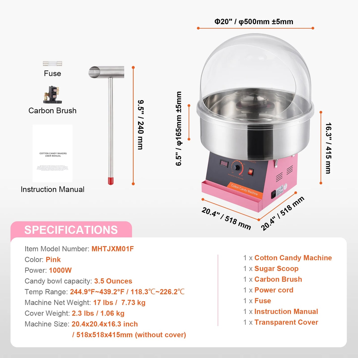 SucceBuy Electric Cotton Candy Machine Candy Floss Maker Commercial Cotton Candy Machine with Cover Perfect for Home Kids Party