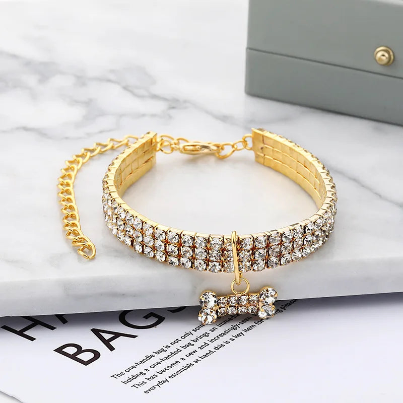 Luxury Cat Collar Bone Shape Pet Necklace for Cats Small Dogs Adjustable Cat Crystal Collar Puppy Necklace Pet Supplies