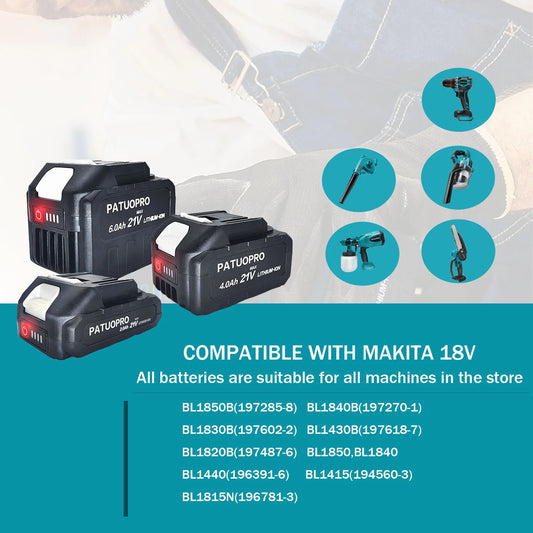 18V 21V 2.0 4.0 6.0Ah Rechargeable Lithium Battery For Makita Cordless Wrench Hammer Drill Angle Grinder Chainsaw Screwdriver