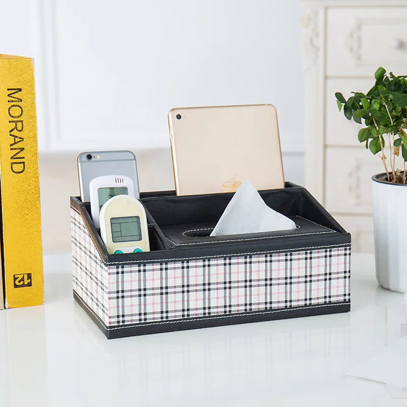 Multifunctional Tissue Box with Stationery Remote Control Box, Decorative Tissue Pen Remote Organizer for Home/Office/Restaurant