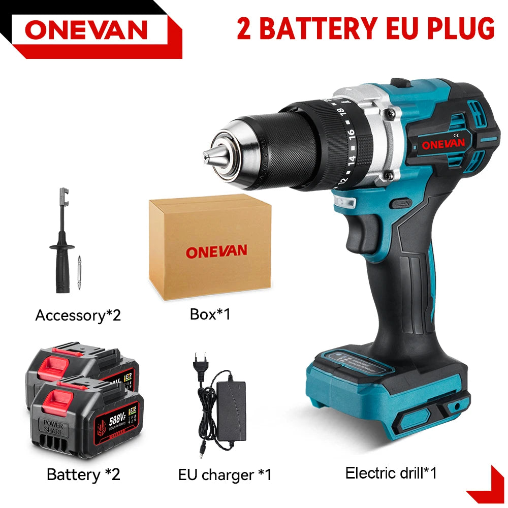 ONEVAN 13MM 650N.M Borstelloze Elektrische Slagboormachine 20+3 Koppel Elektrische Klopboormachine Elektrisch Gereedschap voor Makita 18V Accu