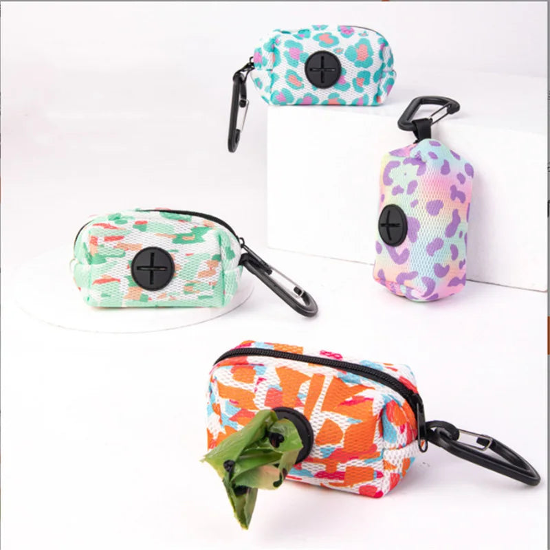 Colorful Print Dog Waste Bag Dispenser Portable Dog Poop Bag Holder Outdoor Pet Trash Bags Dispenser Dog Accessories