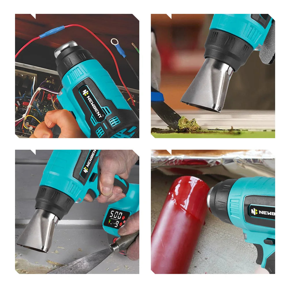 NEWBENY Pistolet à air chaud électrique 2000W 500℃, 9 vitesses, portable, sans fil, rechargeable, outil électrique industriel et domestique pour batterie Makita