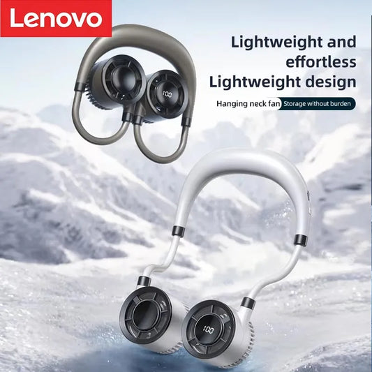Lenovo Portable100 Speeds Neck Fan Bladeless Hanging Neck Fan with LED Display USB Rechargeable Fan for Outdoor Sports Travel