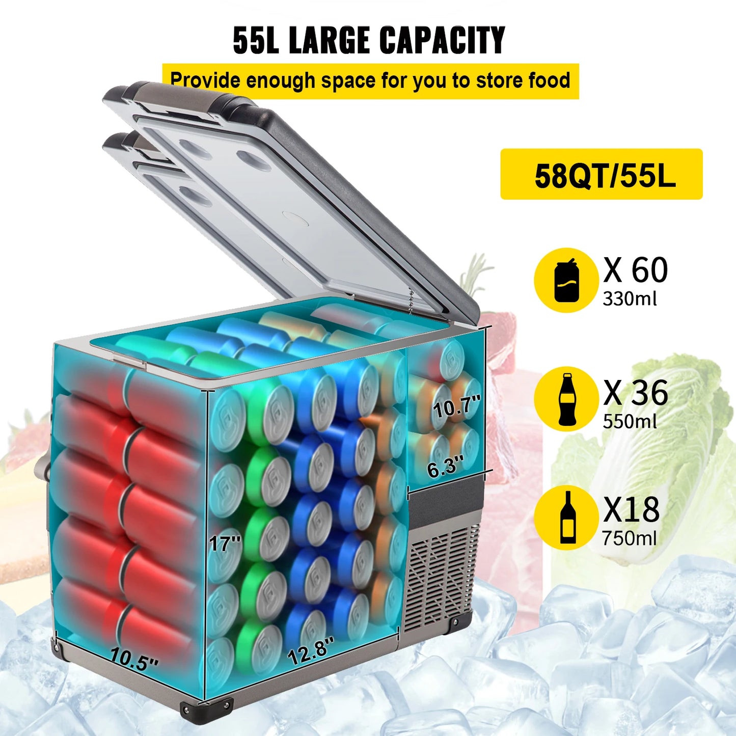 Succebuy 20/22/35/45/55L Car Refrigerator Mini Fridge Freezer Portable Compressor Cooler 12/24V DC 110-240V Ice Box for Camping