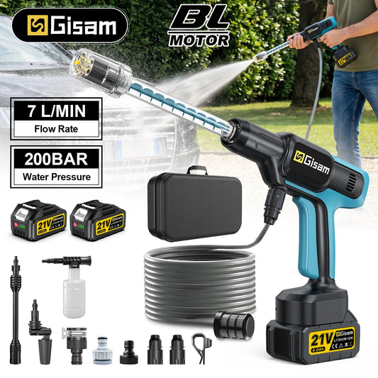 Gisam 5in1 220Bar Brushless Electric High Pressure Washer Gun Cordless Car Spray Gun Garden Watering Cleaning Power Tool For Makita 18V Battery Pin