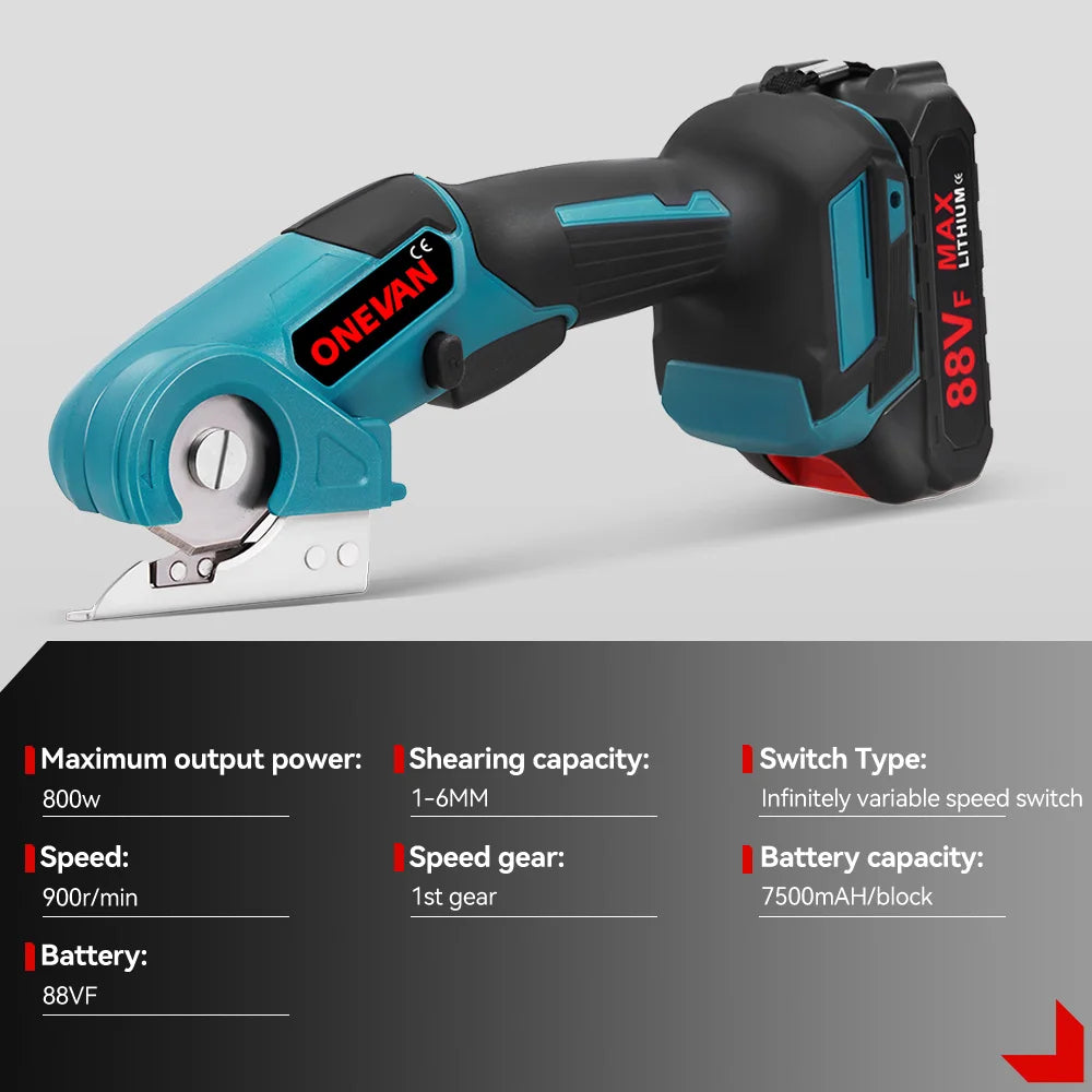 ONEVAN 800W Elektrische tapijtschaar, draadloze multifunctionele stofschaar voor leer en textiel, voor 21V 18V accu