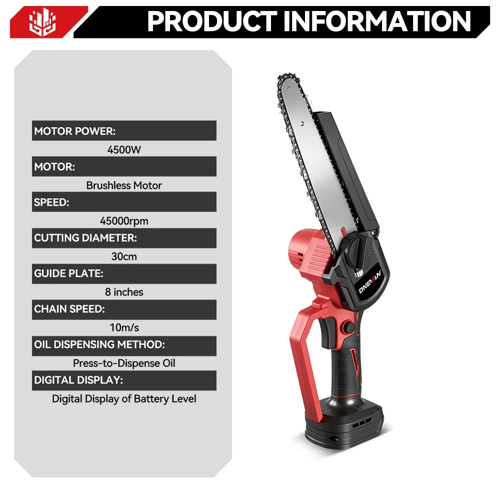 ONEVAN 8 inch borstelloze elektrische kettingzaag draadloze draagbare elektrische zaag houtbewerkingsgereedschap voor Makita 18V accu
