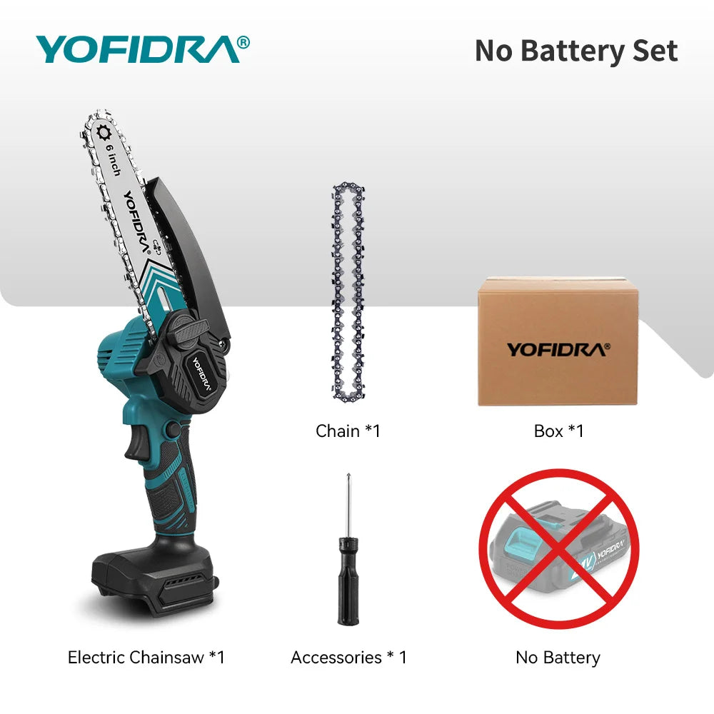 Tronçonneuse électrique portable YOFIDRA de 6 pouces, 30 000 tr/min, outil de coupe pour jardinage et travail du bois, compatible avec batterie Makita 21V
