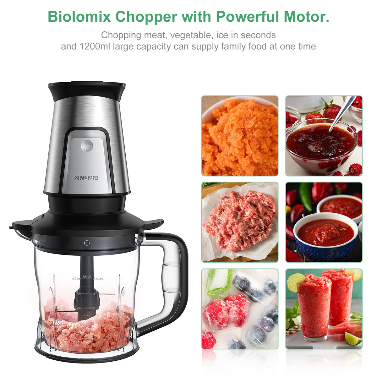 Blender compact BioloMix 700W 3-en-1, centrifugeuse, robot culinaire et moulin à sec, parfait pour préparer des jus frais et des trempettes