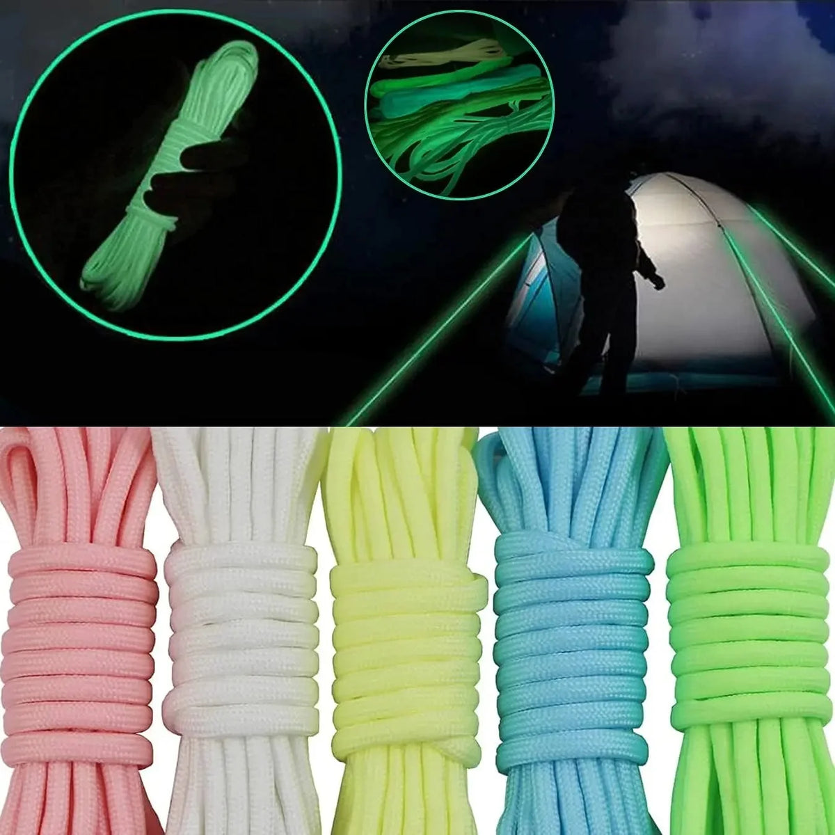 Glow in The Dark Luminous Paracord Rope 9 Strands 4mm Nylon 550 Tent Cord Parachute Camping Bundle Lanyard Survival EDC