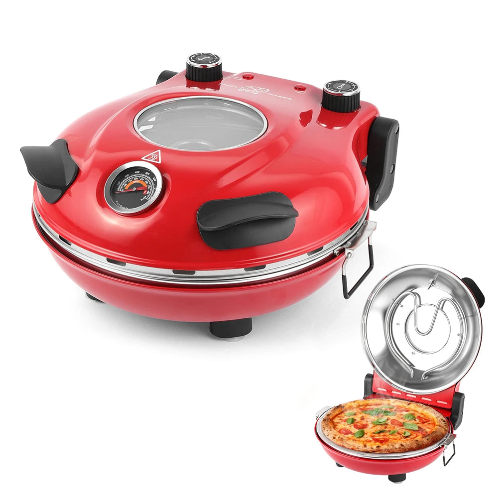Klaif 12’’ Electric Pizza Oven Indoor Double-sided Heated Fry Countertop Oven Pizza Maker 1200W 5-Min Crisp Dual Knob Control