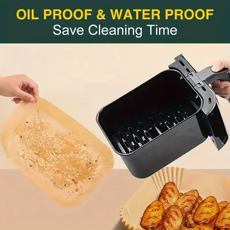 Extra Large Rectangular Paper Air Fryer Liners - Non-Stick, Easy Clean, Space Saving, Oven Safe, Disposable Paper Baskets And Bo