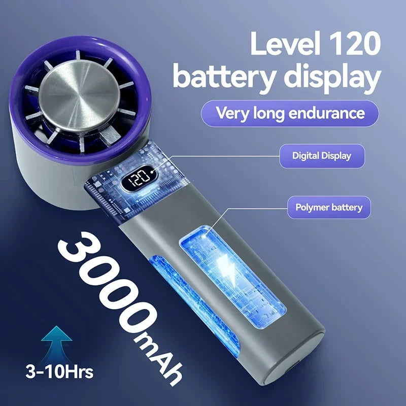 Lenovo Ice Compress High-Speed Cooling 3000mah USB Rechargeable Portable Fan LED Digital Display Handheld Fan Electric Hand Fan