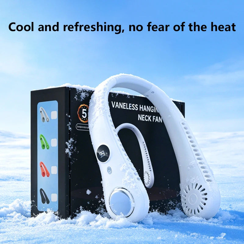 Ventilateur de cou suspendu sans pales Lenovo, chargement USB, silencieux, 5 vitesses, affichage numérique, longue autonomie, extérieur, portable, turbo, petit ventilateur