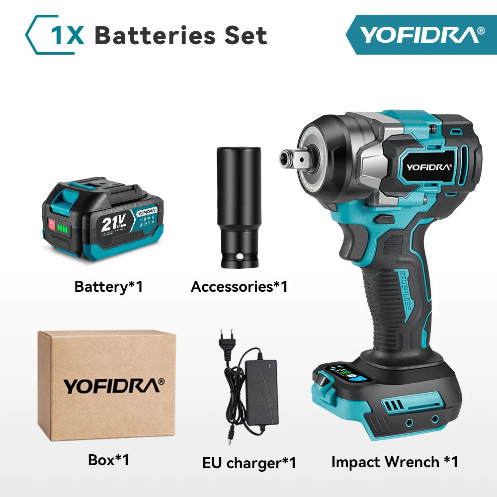 YOFIDRA 5 Gears 1200N.M Torque Brushless Electric Wrench Cordless Car Screwdriver Househeld Power Tools For Makita Battery Pin