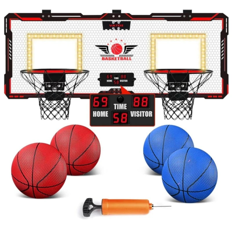 VATOS Mini Basketball Hoop for Kids x2 Indoor Outdoor Electric Scoreboard with 4 Balls - Perfect Sports Game Gift for Boys and Girls - Quality Shopping Centre