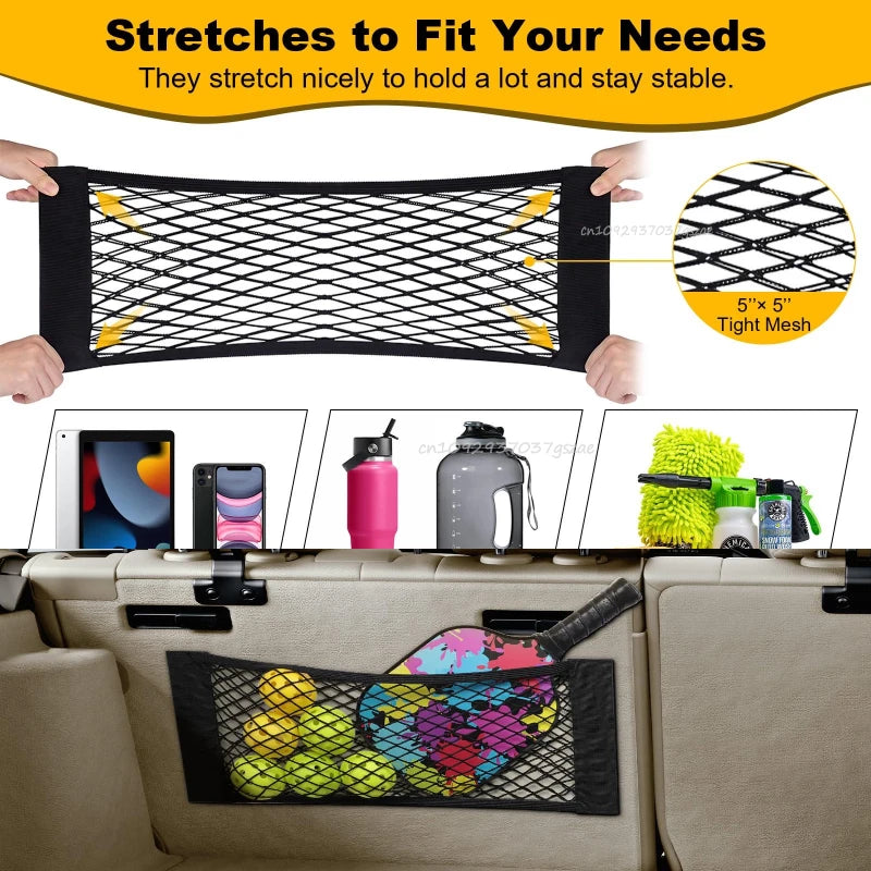 Car Trunk Mesh Organizer Magic Tape Elastic String Universal Storage Net for Seat Back Auto Interior Accessories Car Organizer