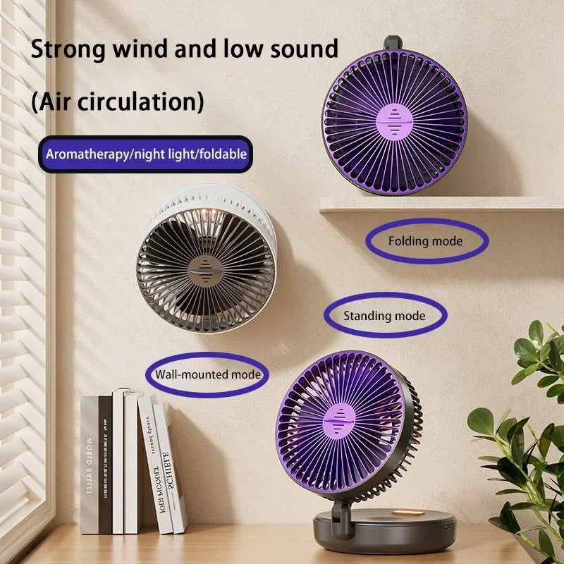 Lenovo 3 In 1 Electric Fan Rechargeable Small Folding Cycle Desktop Wall-mounted Small Fan Dormitory Toilet Cold Wind Summer Fan