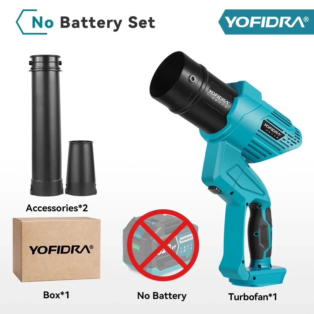 Souffleur turbo électrique sans balais 2-en-1 YOFIDRA 1500 W, 5 vitesses, pour feuilles, neige et poussière, outil de nettoyage de jardin compatible avec batterie Makita 18 V