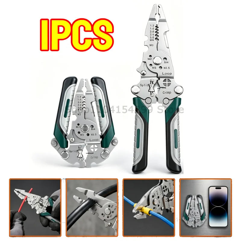 Foldable 18in1 Wire Cutter Wire Stripper Crimper Wire Stripping Tool Cable Stripper Wiring Tools WireCrimping Tool Safety Lock