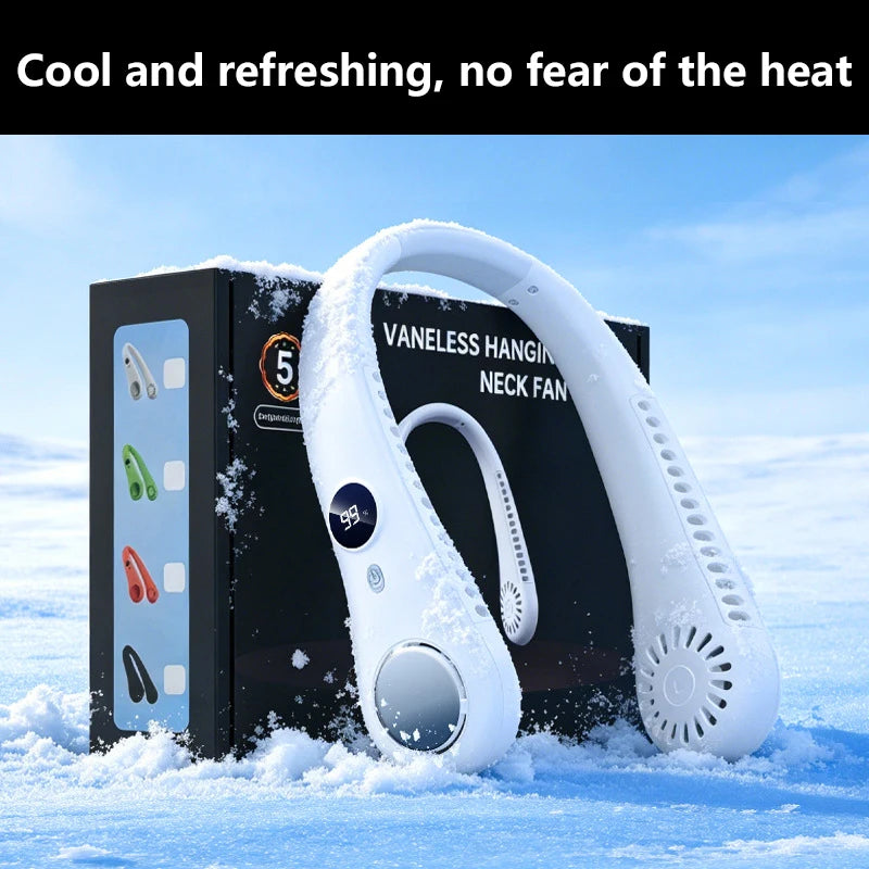 Ventilateur de cou suspendu sans pales Lenovo, chargement USB, silencieux, 5 vitesses, affichage numérique, longue autonomie, extérieur, portable, turbo, petit ventilateur