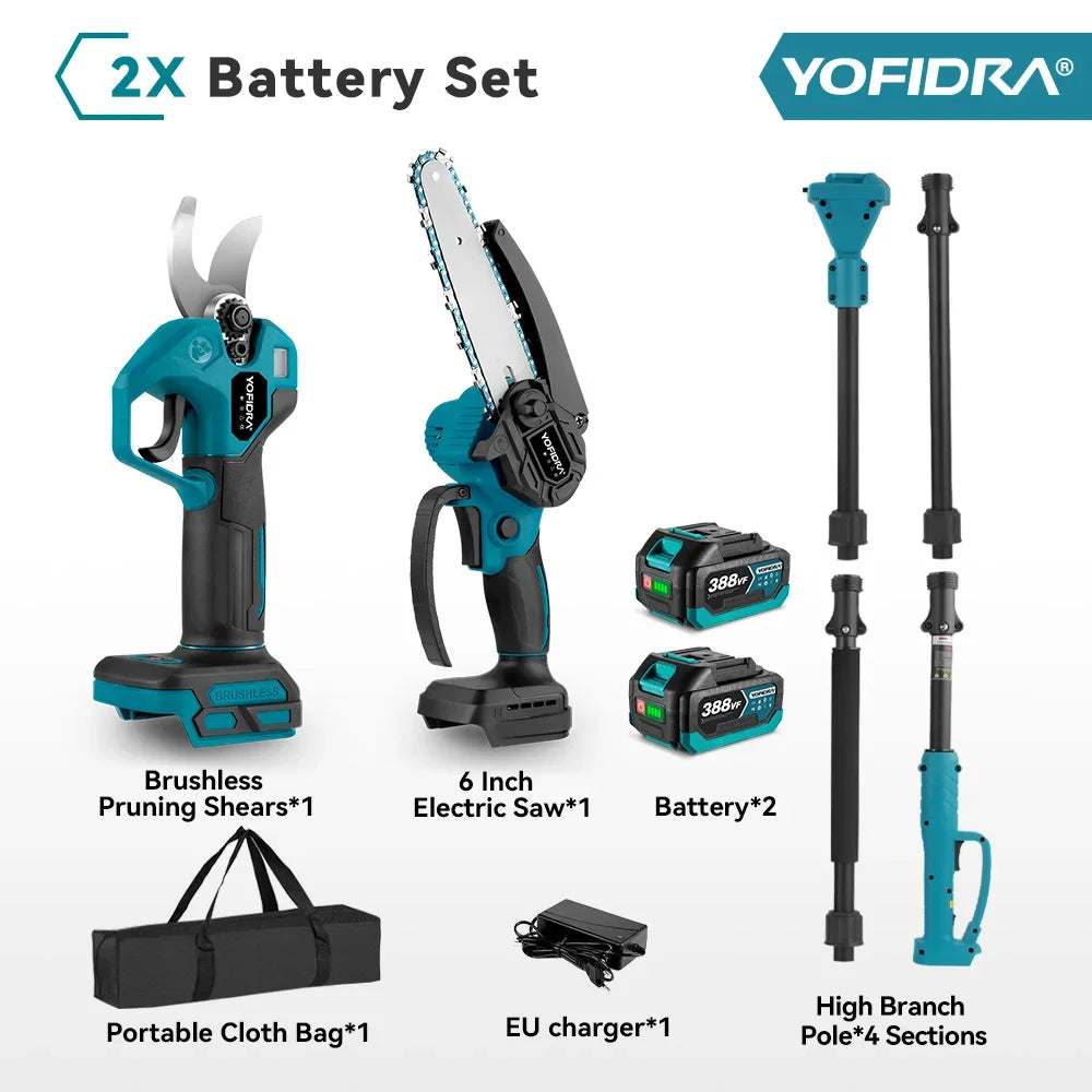 YOFIDRA 4IN1 Brushless Electric Chainsaw Telescoping Pole Saw High Branch Saw Garden Pruning Power Tool for 21V 18V  Battery Pin
