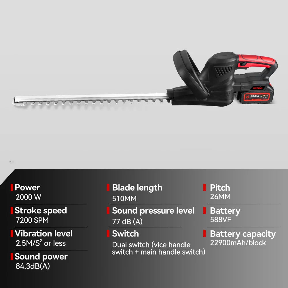 Taille-haie électrique sans balais ONEVAN 2000W, tondeuse sans fil, scie d'élagage, tondeuse à gazon, outils de jardinage pour batterie Makita 18V
