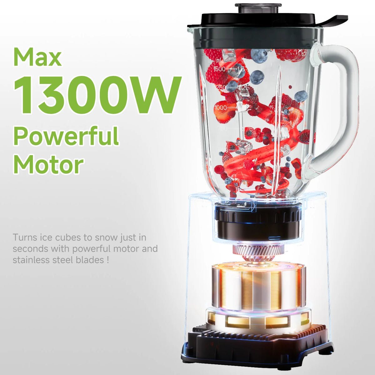 BioloMix 3-in-1 Smoothie Blender met roestvrijstalen messen 1300W persoonlijke blender en molen-combinatie voor babyvoeding en sap