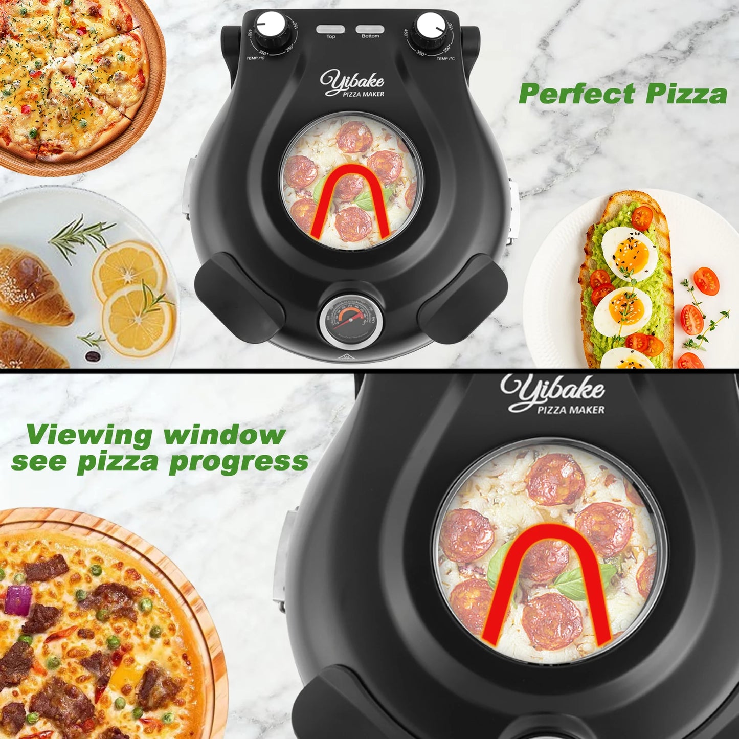 YIBAKE 12 Inch Electric Pizza Oven Indoor Nonstick Pizza Maker Ceramic Stone Heats up to 420℃ for Delicious Baked Pizzeria Set