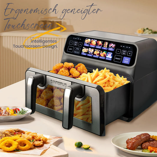 2200W Dual Basket Air Fryer 9L Oilless Cooker with LED Touch Control and Visible Window, 10-in-1 Family Smart Oven