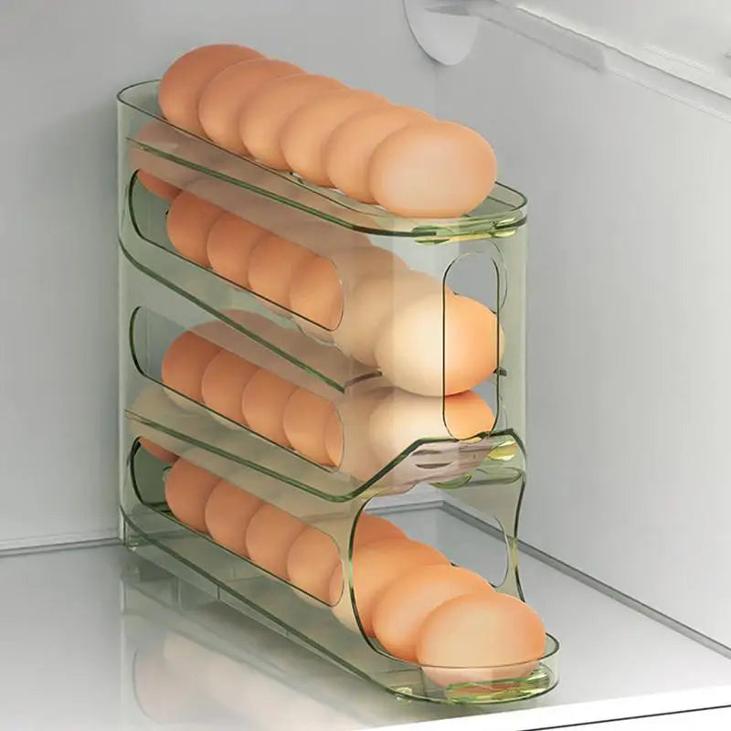 Egg Storage Box 4 Layers Automatic Egg Rack Rolling Egg Holder Food Grade Space-Saving Egg Organizer Large Capacity Egg