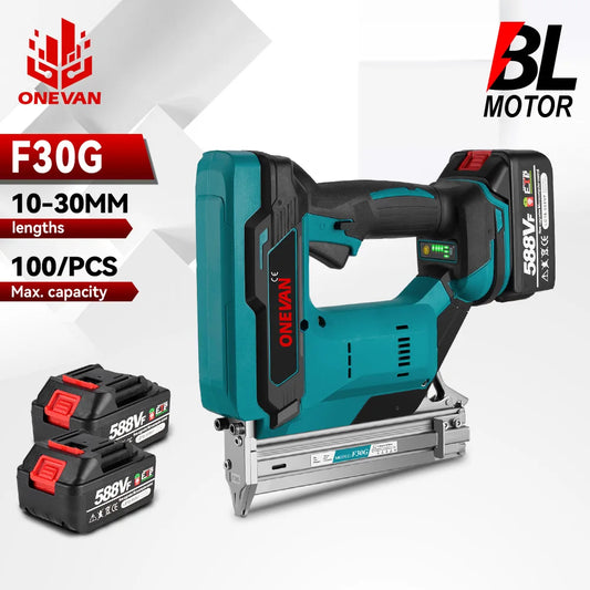 ONEVAN F30 Brushless Electric Nail Gun 2 Gear Nailer Stapler Framing Stapler Nailer With 100PCS Nails For Makita 18V Battery Pin