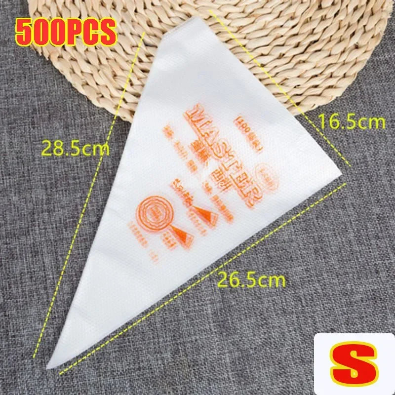 1-500pcs Disposable Pastry Bags Cake Cream Cookies Decoration Kitchen Icing Food Preparation Bags Cup Cake Piping Tools Baking