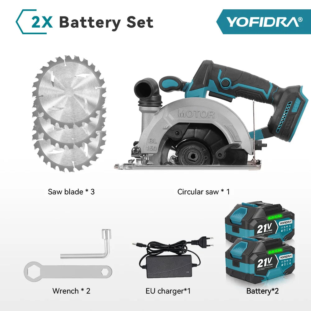 YOFIDRA 6 Inch Brushless Electric Circular Saw Handheld Wood PVC Pipe Cutting Tool with 55mm Cutting Depth for Makita 18-21V Battery Pin