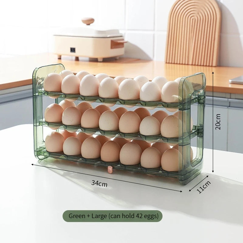 Layers Large Capacity Egg Holder for Refrigerator,Flip Design 30 Eggs Organizer，Foldable Storage Fridge Side Door Egg Organizer