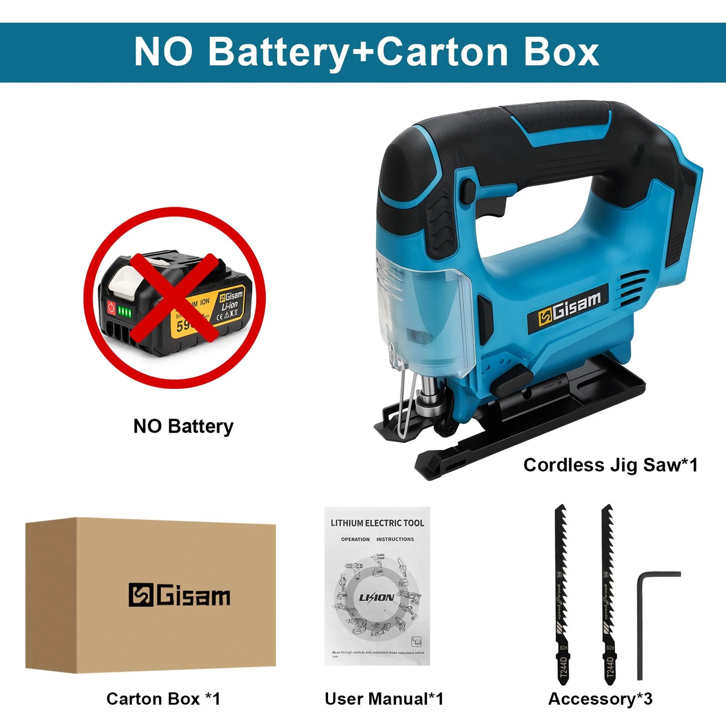 Gisam 26mm 3500RPM Brushless Electric Jig Saw Multi-Function Stepless Speed Woodworking Power Tool For Makita 18V Battery pin