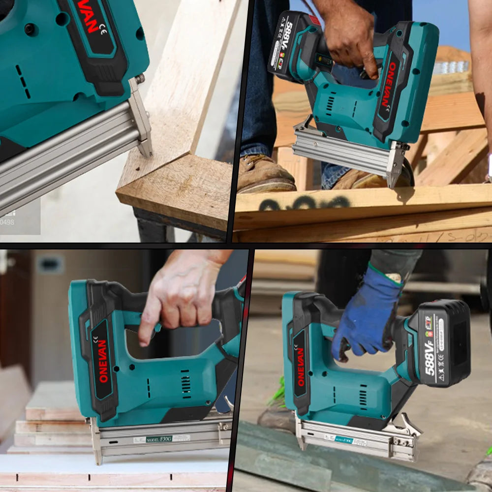 Pistolet à clous électrique sans balais ONEVAN F30, cloueuse agrafeuse 2 vitesses pour charpente avec 100 clous pour batterie Makita 18V