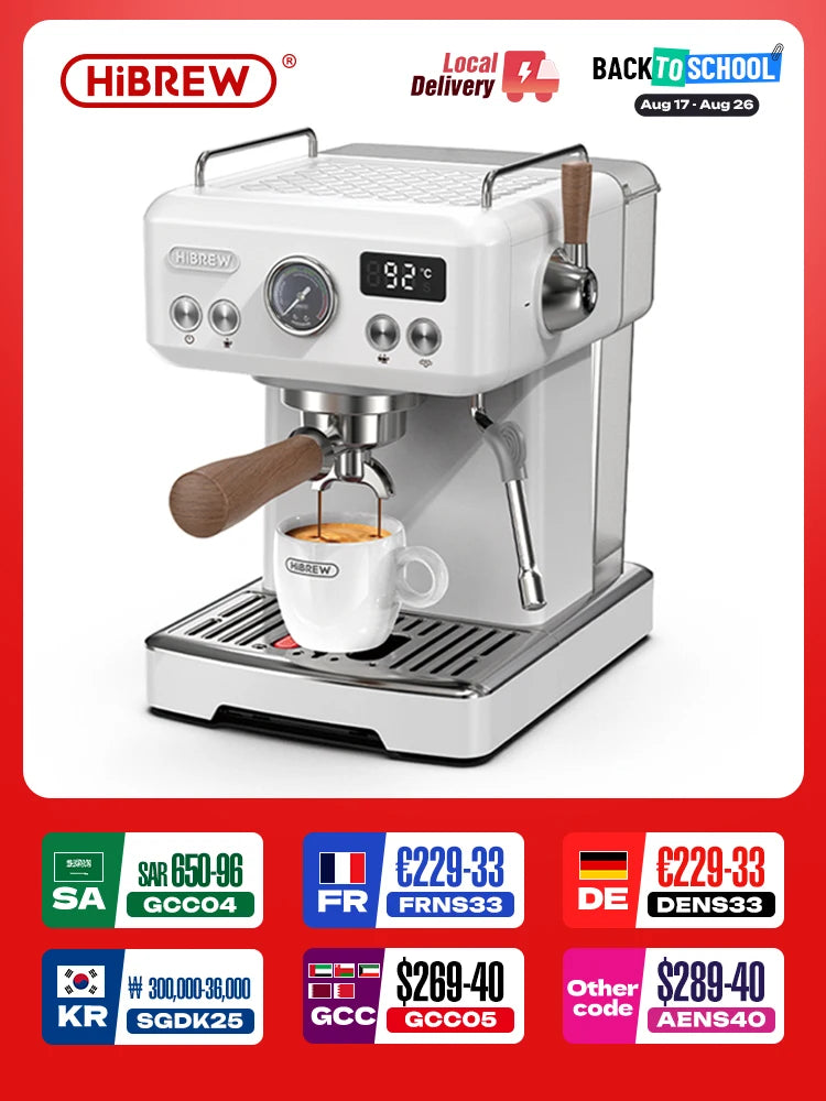 HiBREW H10plus Semi Automatic Espresso Coffee Machine DIY Function 20Bar Pressure Temperature Adjustable For Cappuccino & Latte