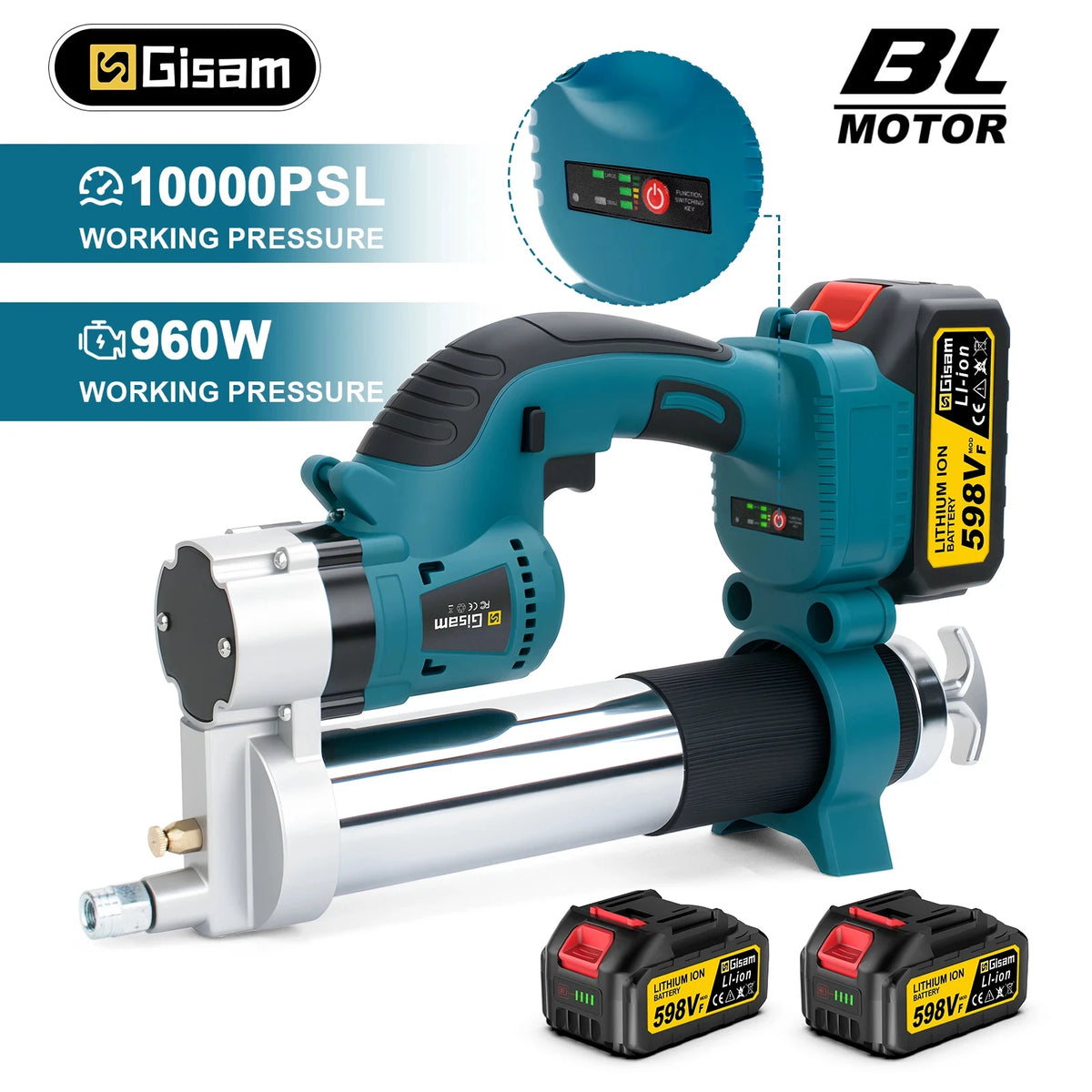 Gisam 10000PSI Borstelloze Elektrische Vetspuit Kit Elektrische Hoogwaardige Vetspuitset Elektrisch Gereedschap voor Makita 18V Accu Pinnen