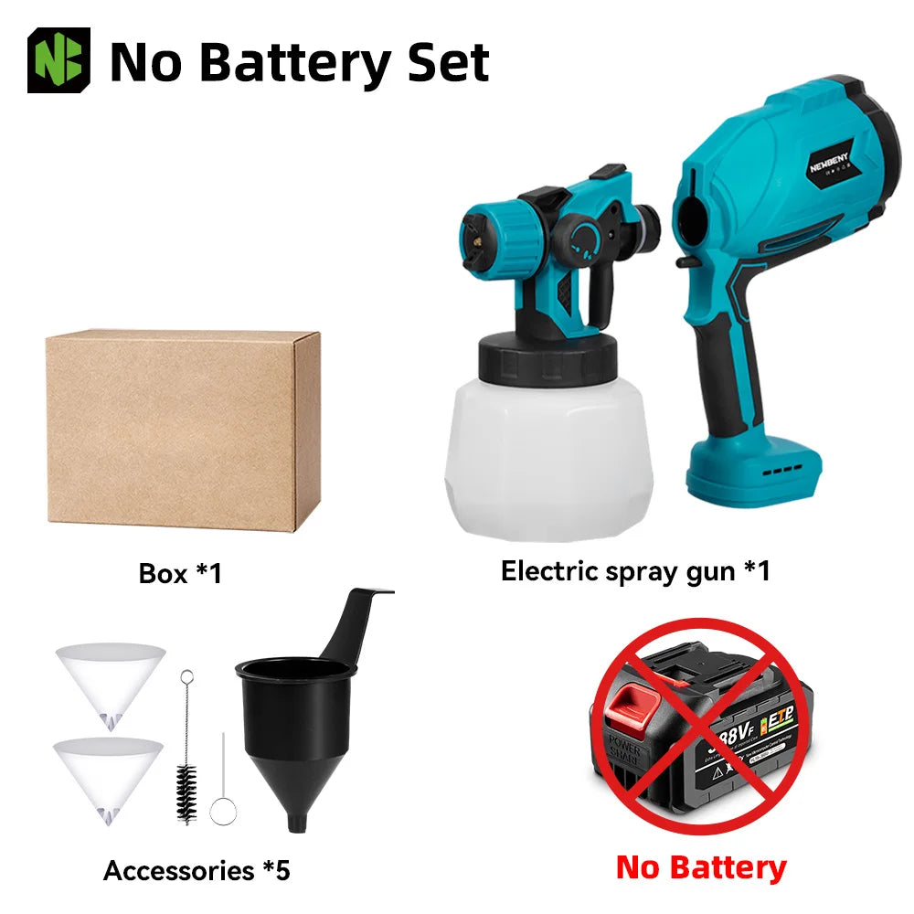 NEWBENY 1200ML Electric Spray Gun Portable Paint Sprayer Auto Furniture Coating Airbrush Power Tool For Makita Battery Pin