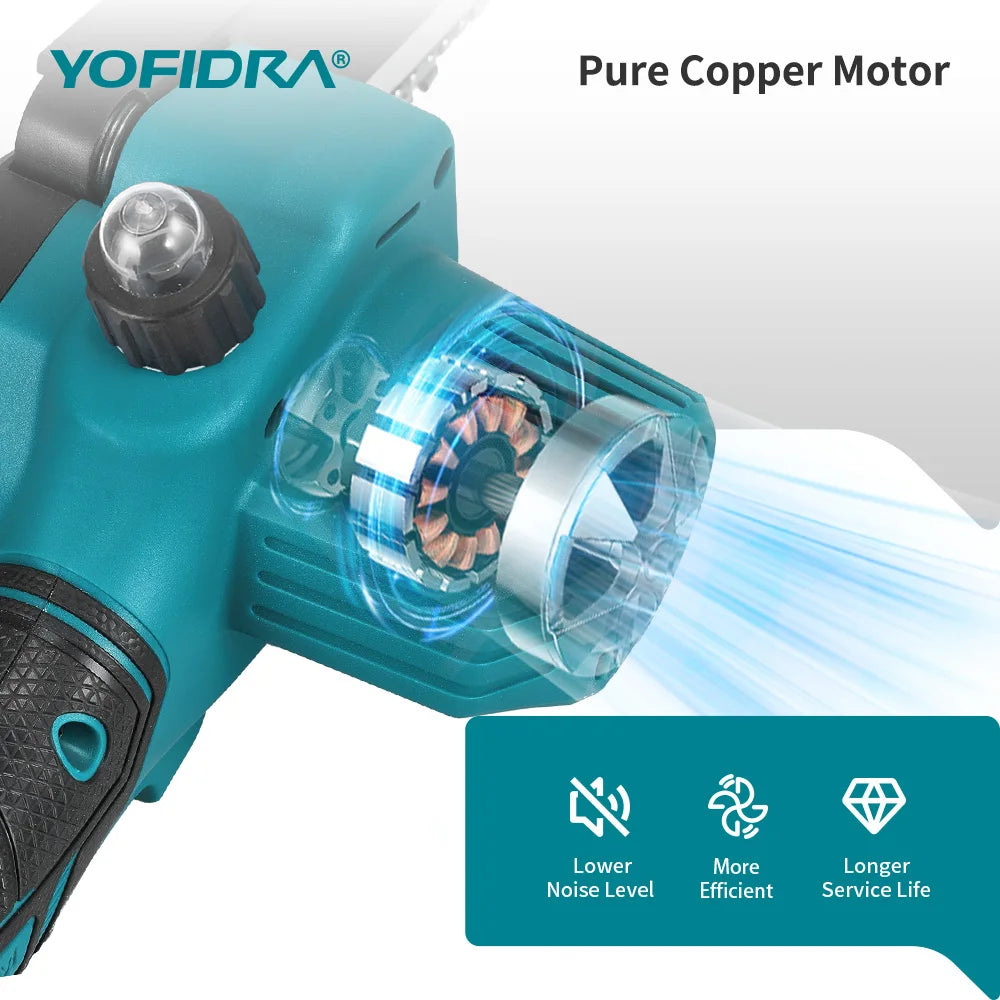 Tronçonneuse électrique portable YOFIDRA de 6 pouces, 30 000 tr/min, outil de coupe pour jardinage et travail du bois, compatible avec batterie Makita 21V