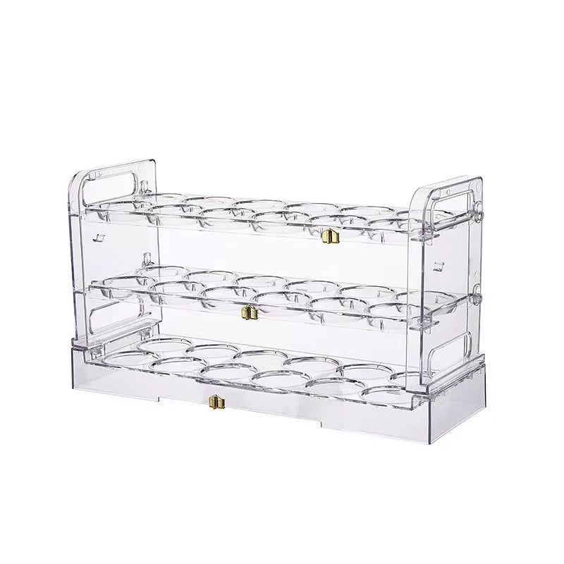 Layers Large Capacity Egg Holder for Refrigerator,Flip Design 30 Eggs Organizer，Foldable Storage Fridge Side Door Egg Organizer