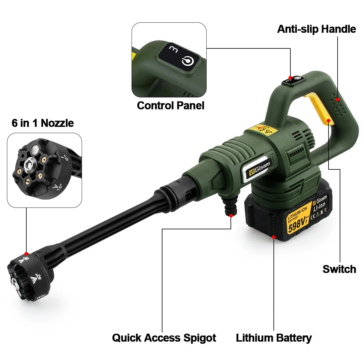 200Bar 3Gear Digital Display Brushless Electric High Pressure Washer Car Washing Gun Garden Water Gun for Makita 18V Battery Pin