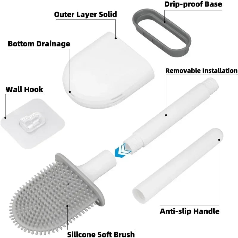 Silicone Toilet Brush Cleaner Wc for  Bathroom Cleaning Toilet Accessories Long Handle FlexibleCleaner Brush BathroomAccessories