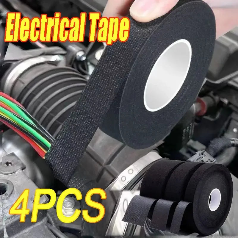 1-5pcs Electrical Cable Fabric Tape Resistant Harness Black Electric Insulating Tape Waterproof Automotive Fabric Cloth Tape