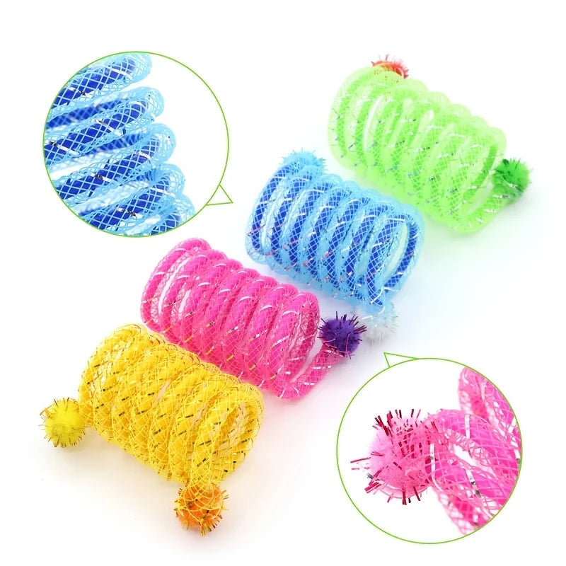 4 Pcs Cat Spring Toys Interactive Pet Toys for Cats Colorful Random Color Cat Teaser Toy Bite-resistant Kitten Toys